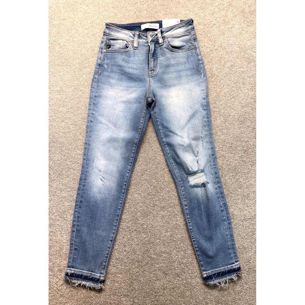 KanCan High Rise Skinny Jeans Light Wash Distressed Raw Hem Size 5 26 NWT